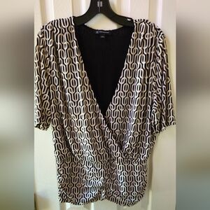 INC International Concepts Black and Cream Geometric Blouse - Size Large